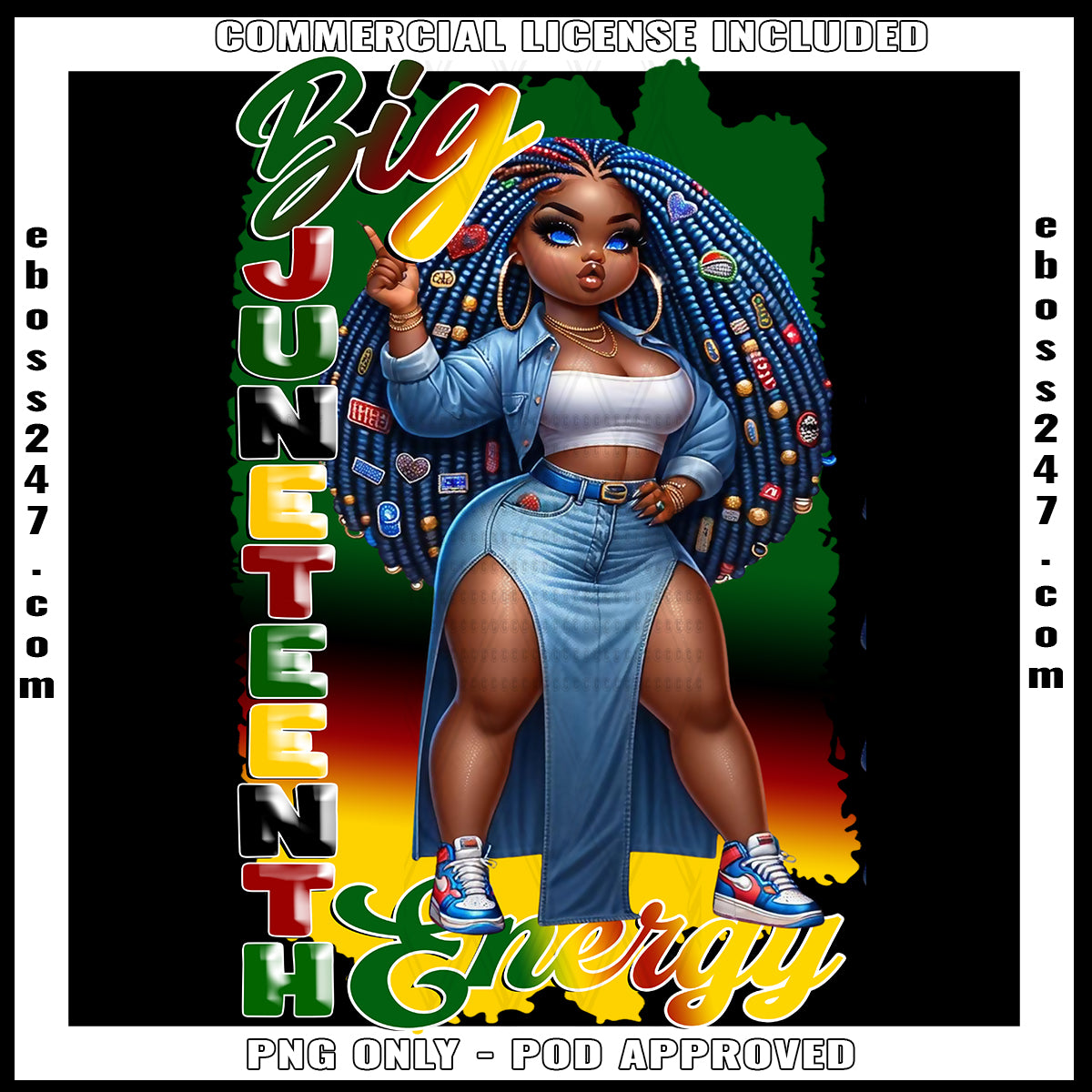Big Juneteenth Energy Long Braids PNG