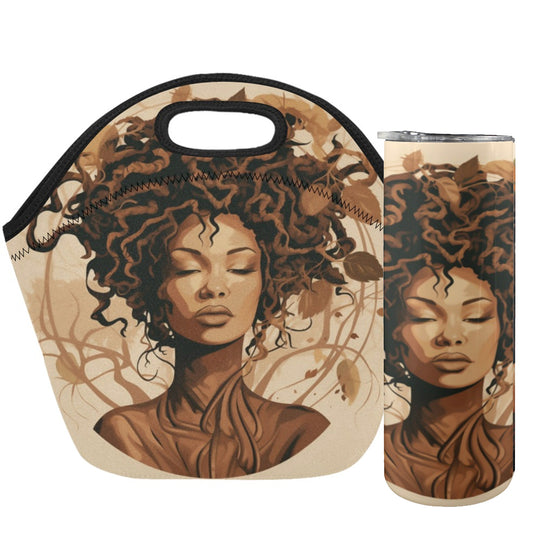 Messy Bun Roots Lunch Bag Tumbler Set Design