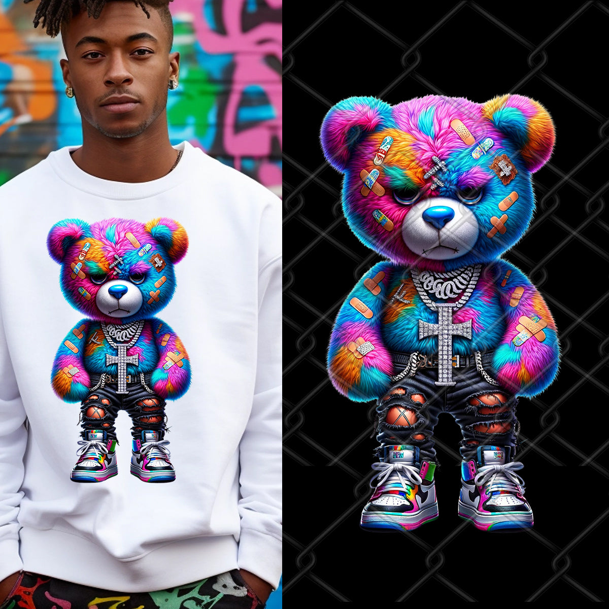 Neon Colorful Hip Hop Bear MRR PNG