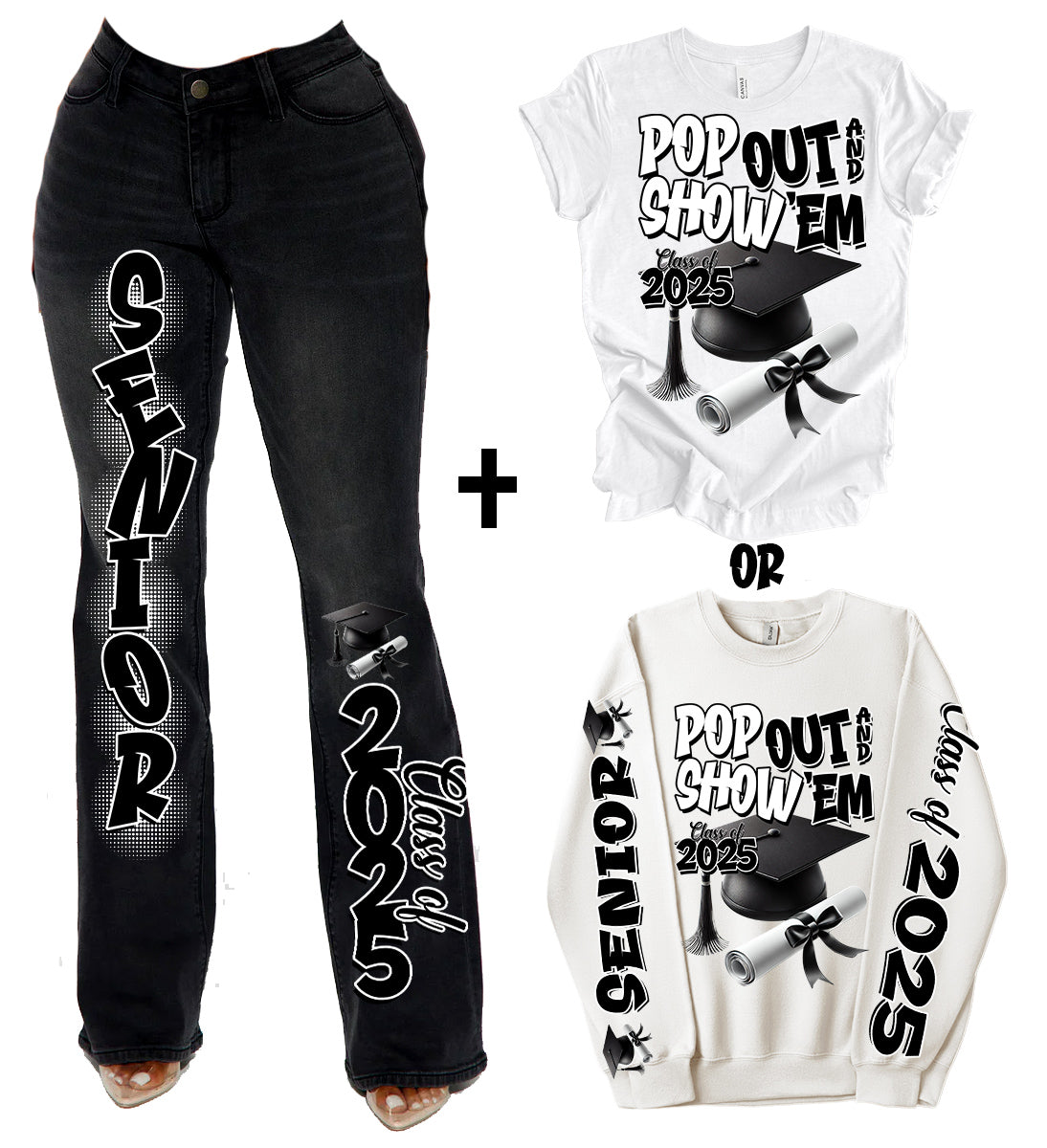 Senior Class of 2025 Sleeve Pants Shirt PNG Bundle - black