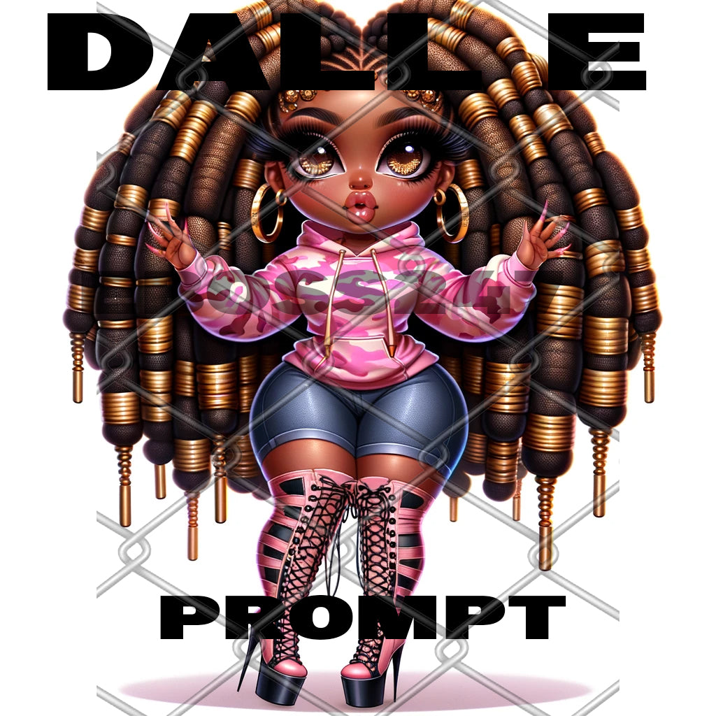 Dall E Prompt: Pink Camo Chibi Girl