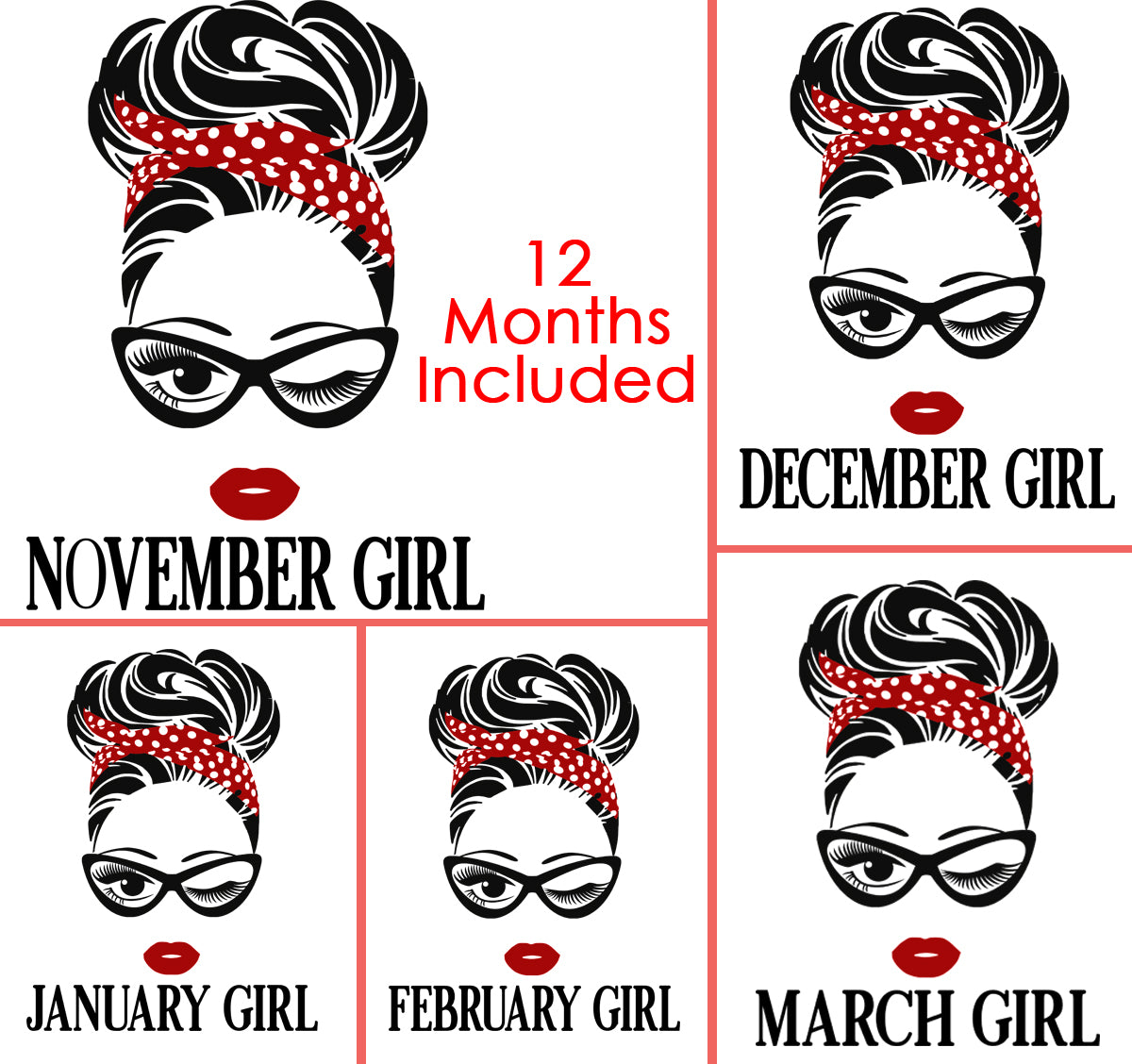 12 Months Birthday Girl Bundle PNG SVG