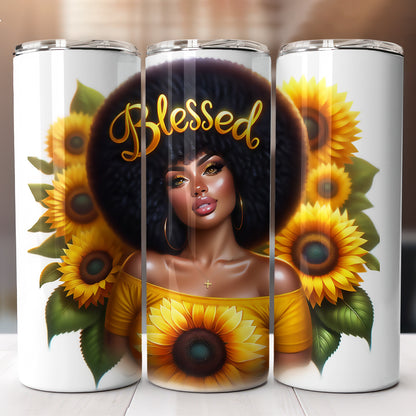 Sunflower Black Woman Tumbler Designs Bundle