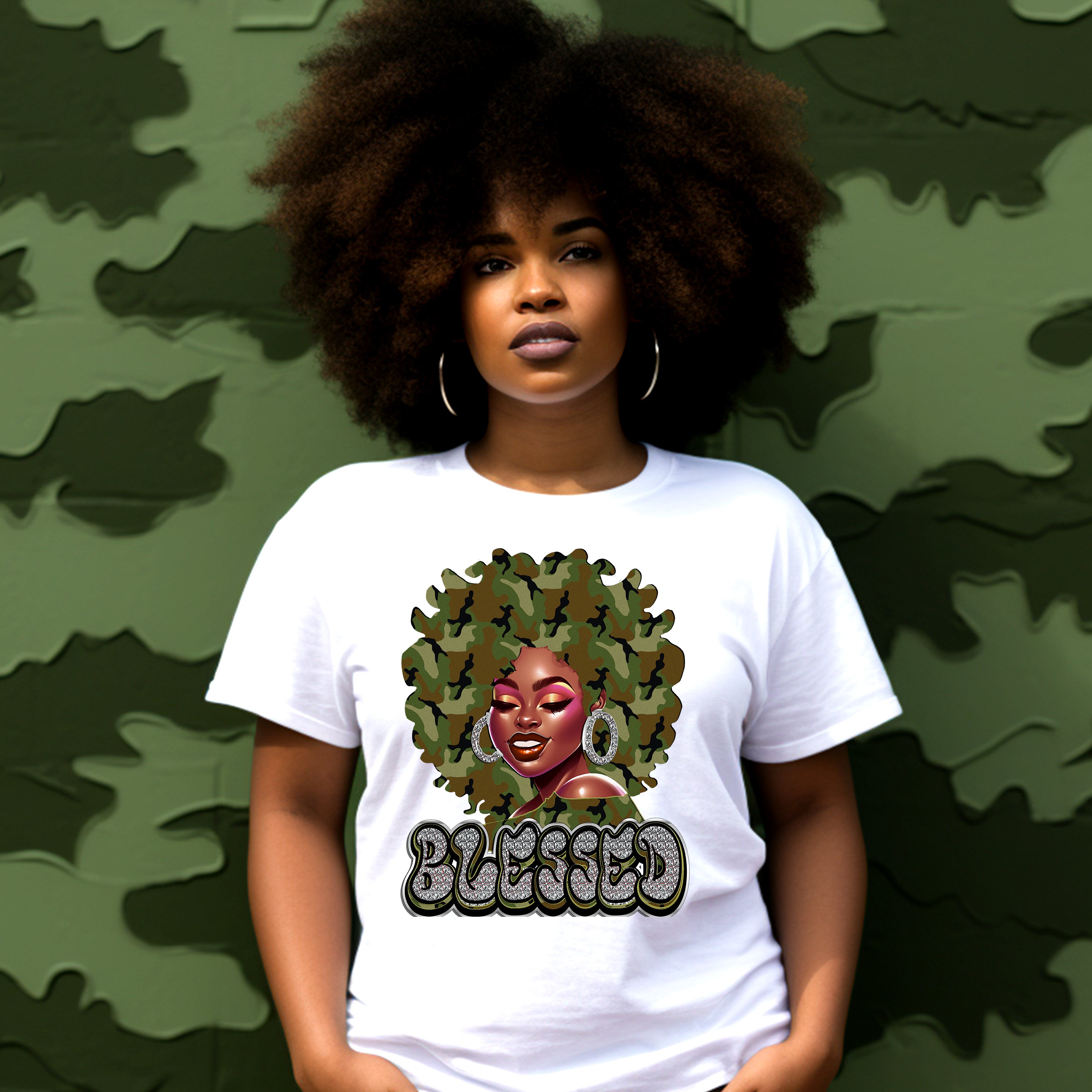 Blessed Camo Afro Woman Sublimation Transfer