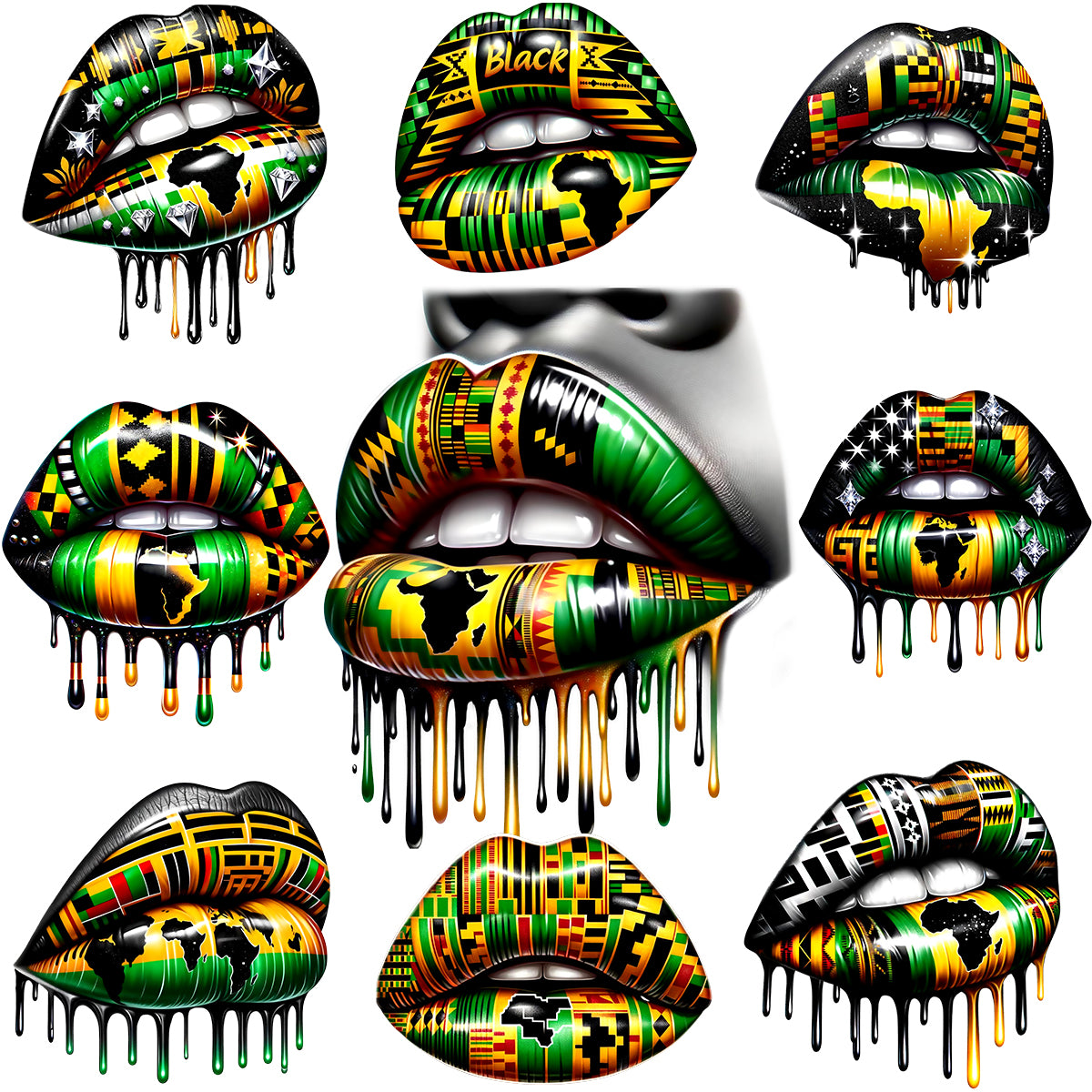 Black History Lips Dripping PNG Bundle