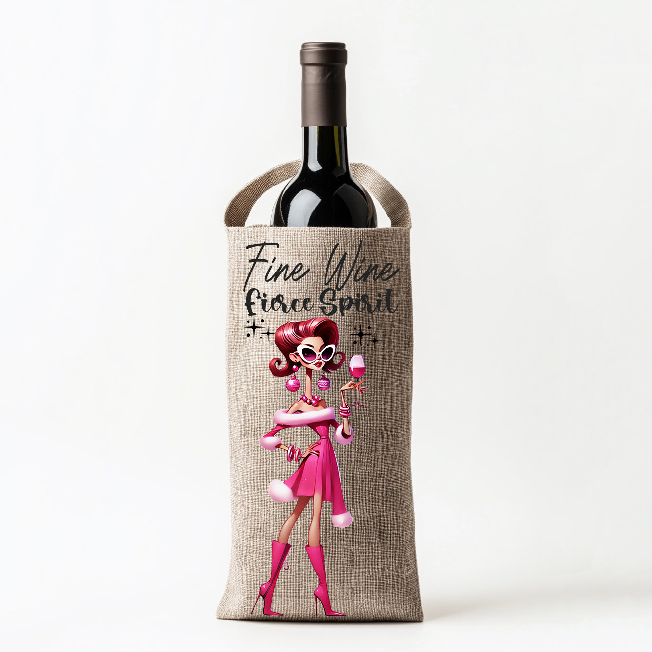 Fine Wine Fierce Spirit Gift Bag Design PNG