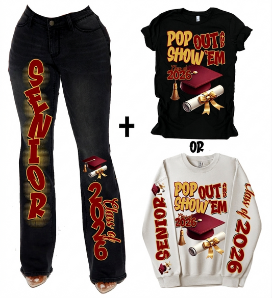 Senior Class of 2026 Sleeve Pants Shirt Bundle - maroon gold
