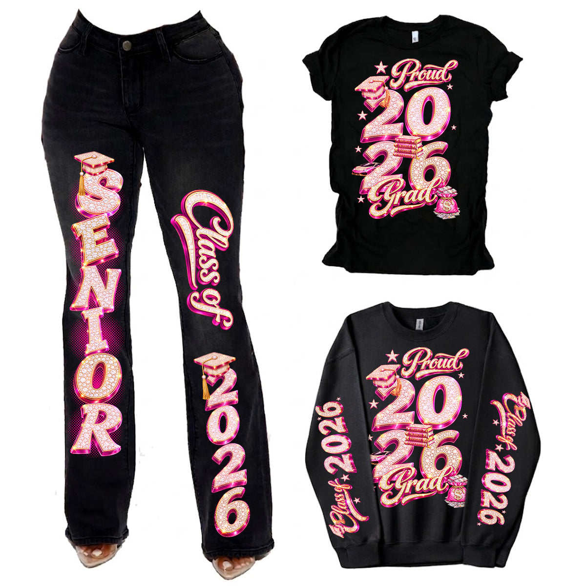 Proud 2026 Grad Sleeve Pants Shirt Bundle - pink