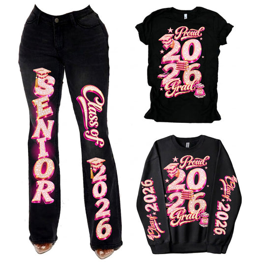 Proud 2026 Grad Sleeve Pants Shirt Bundle - pink