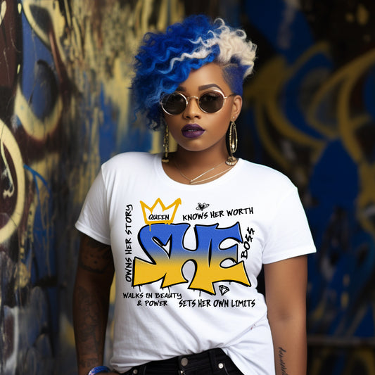 She Graffiti Blue Gold PNG