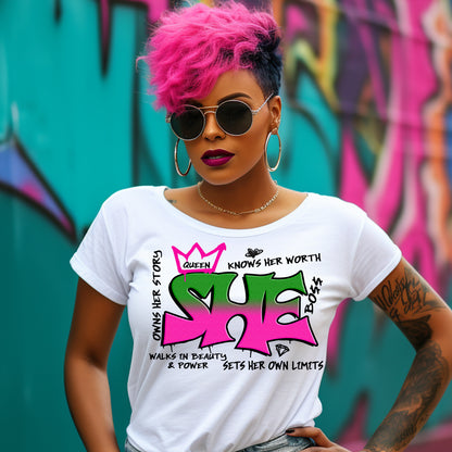 She Graffiti Pink Green PNG