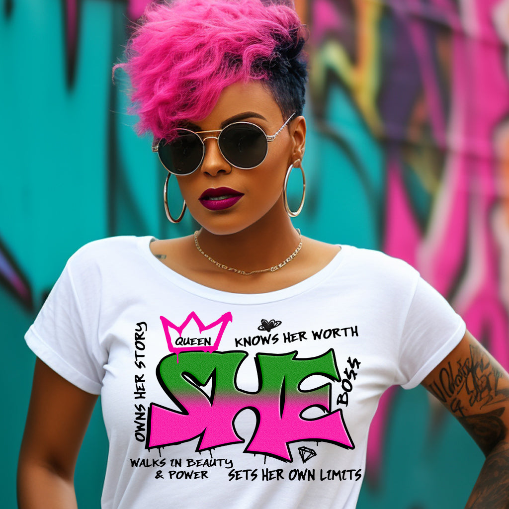 She Graffiti Pink Green PNG