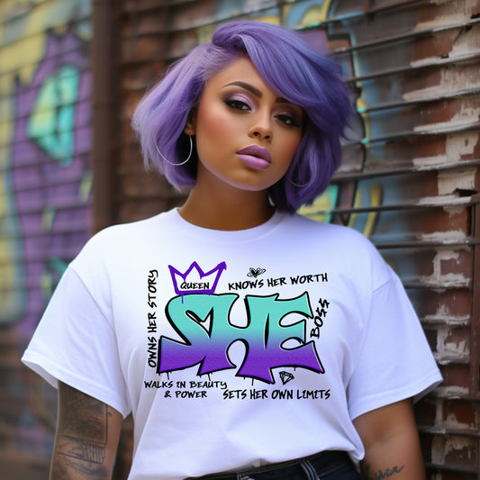 SHE Graffiti Purple Turquoise PNG