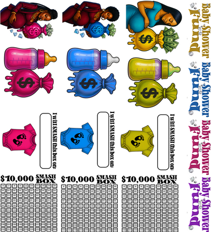 Baby Shower Smash Box UV DTF Stickers - 22 x24 Gang Sheet