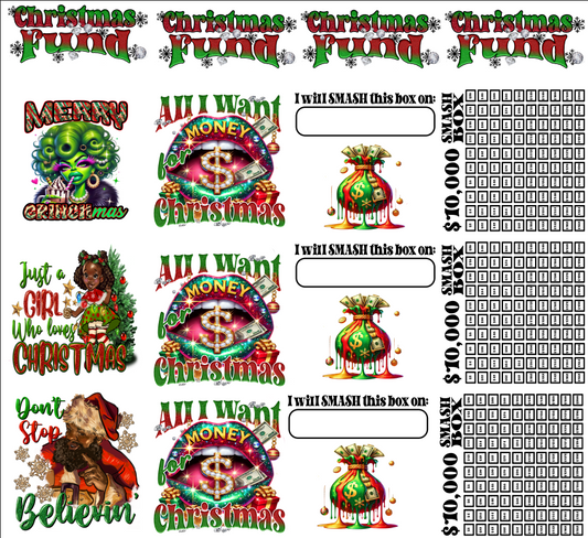 Christmas Fund Smash Box UV DTF Stickers - 22 x24 Gang Sheet