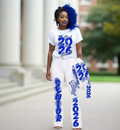 Proud 2026 Grad Sleeve Pants Shirt Bundle - royal blue