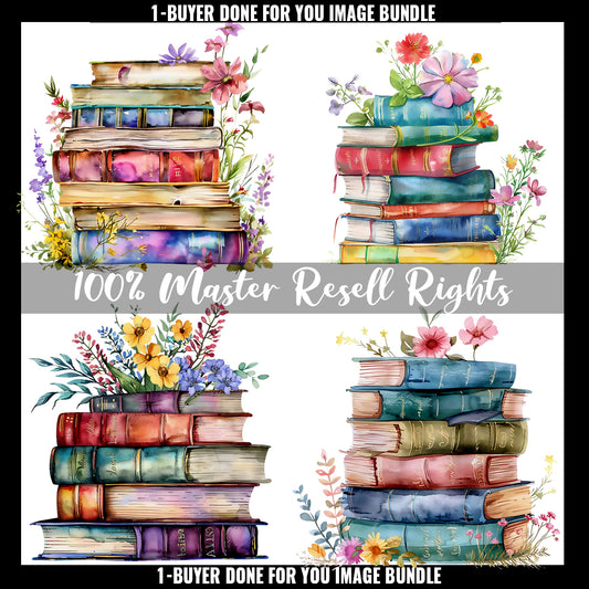 Watercolor Stacked Books MRR Bundle