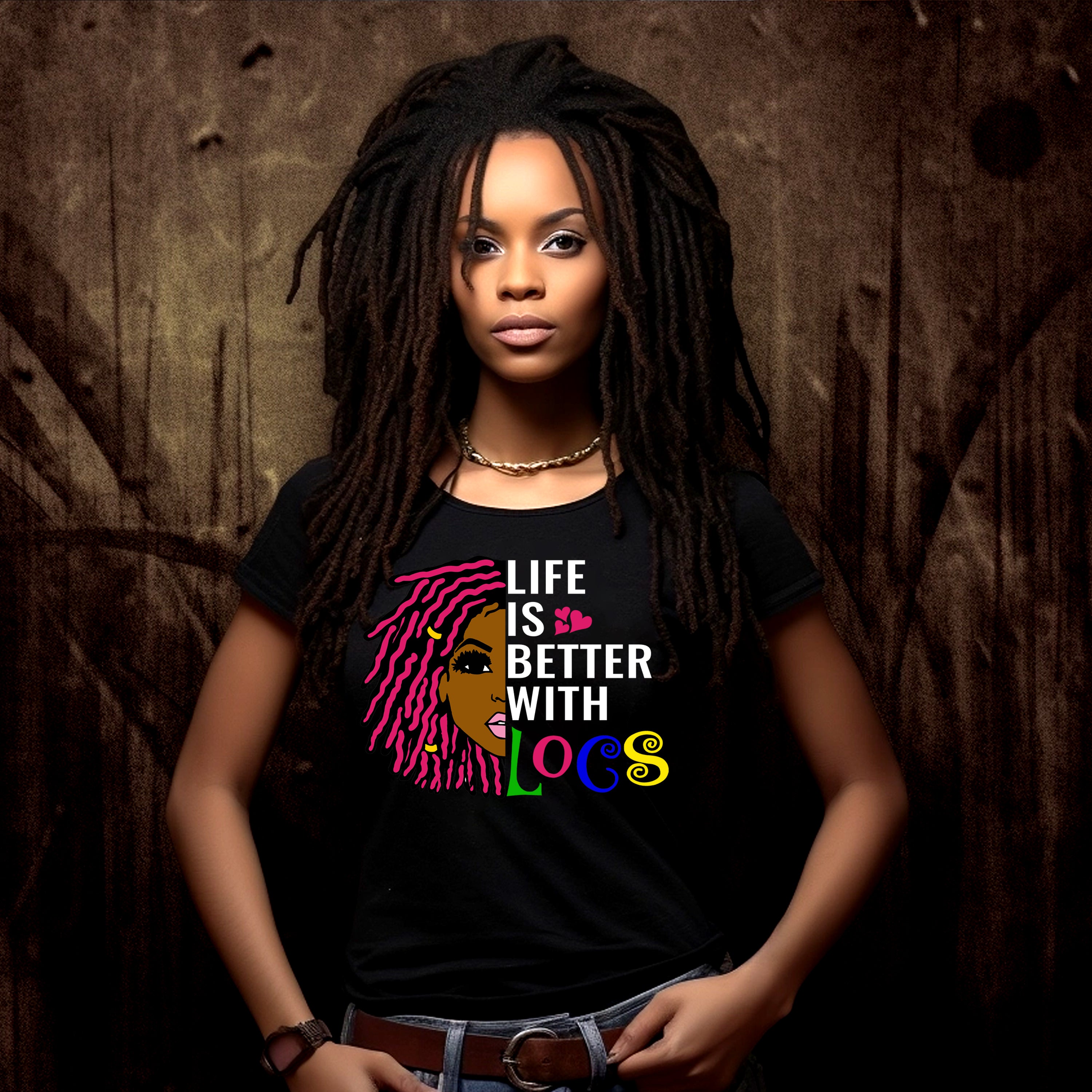 Life is Better With Locs Pink Hair PNG Only