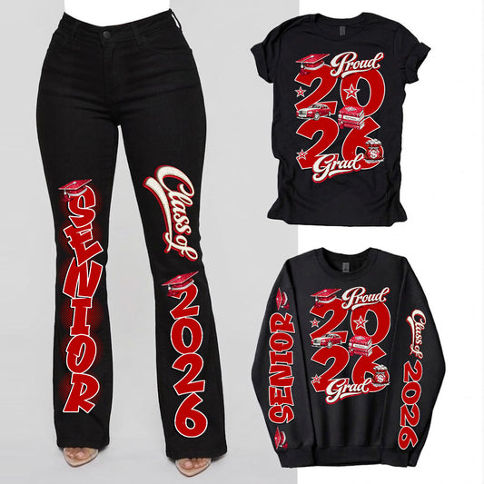 Proud 2026 Grad Sleeve Pants Shirt Bundle - red
