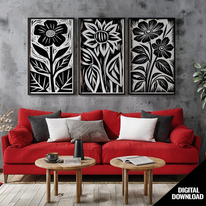 Grunge Flowers Boho Wall Art Design MRR PNG Bundle