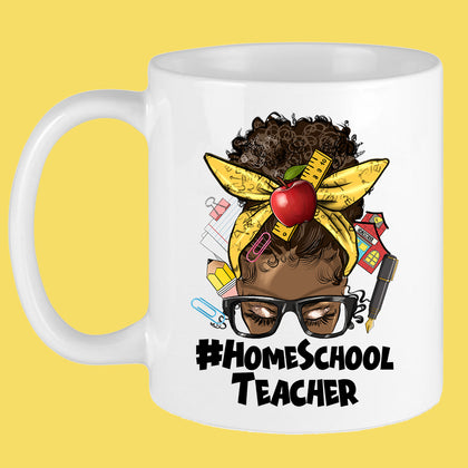 #Homeschool Teacher Messy Bun Mug Sublimation Transfer