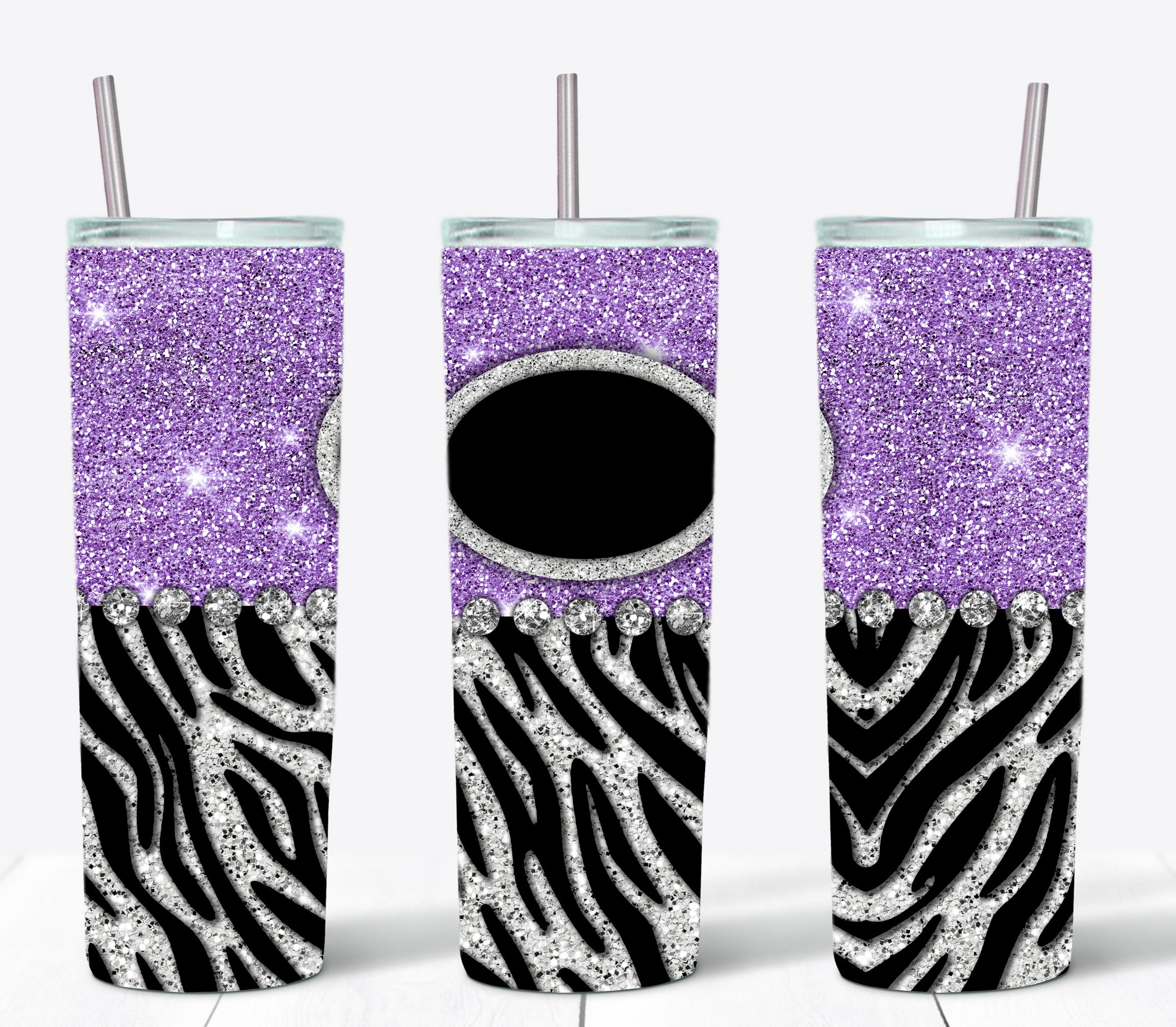 Purple Zebra Rhinestones Tumbler Sublimation Transfer