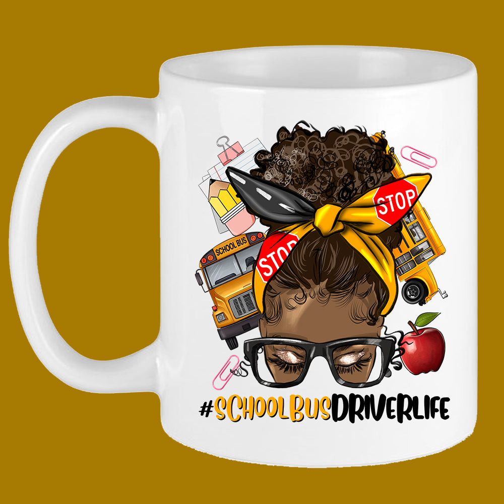 #SchoolBusDriver Afro Messy Bun Mug Sublimation Transfer