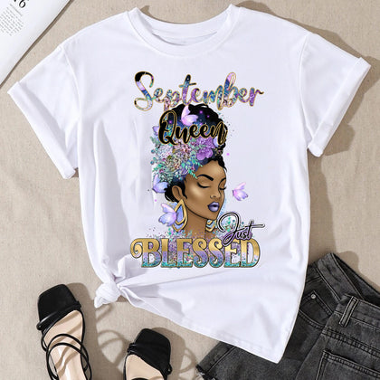 September Queen Just Blessed Purple Sublimation Transfer