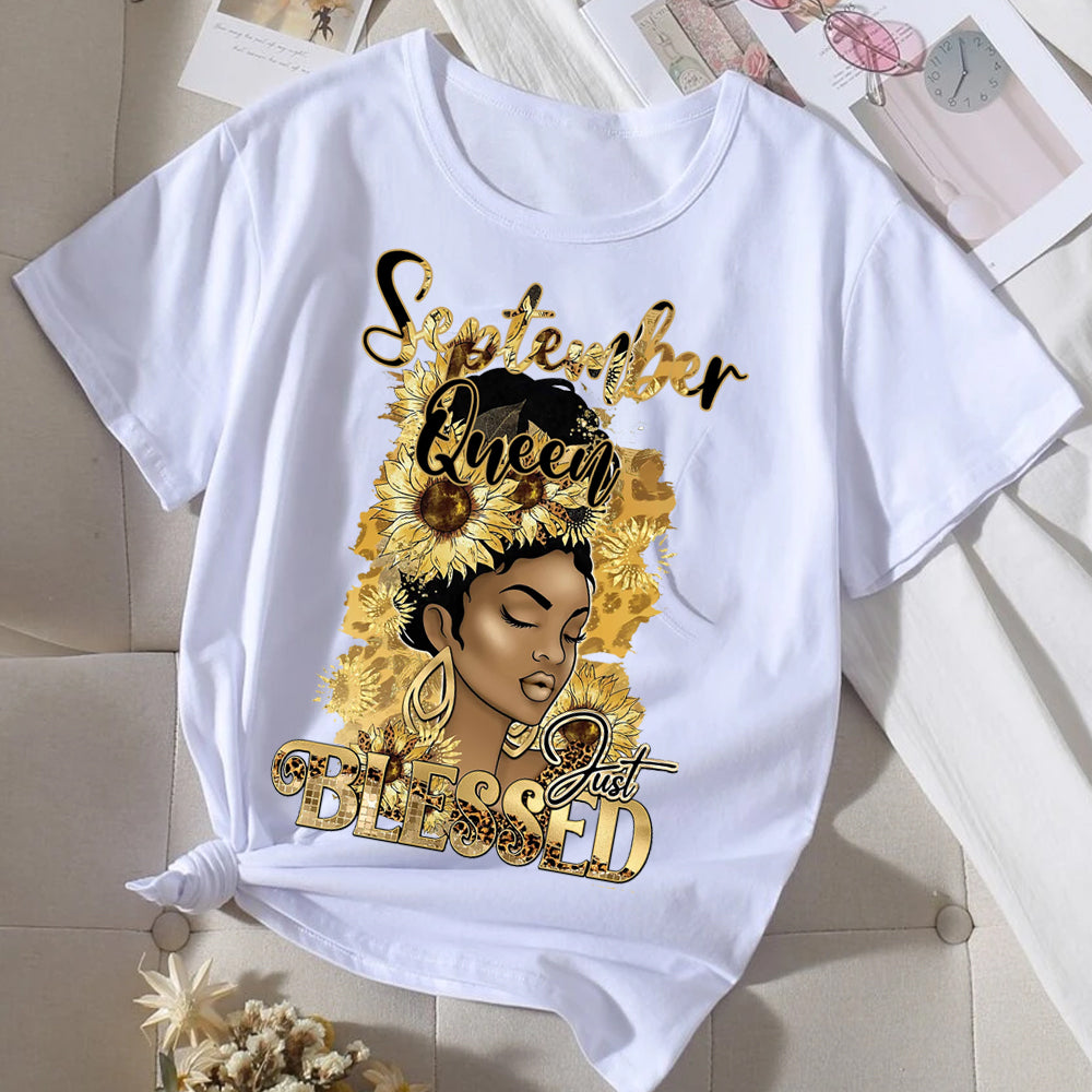 September Queen Just Blessed Gold Sublimation Transfer