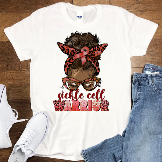 Sickle Cell Warrior Messy Bun Sublimation Transfer